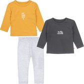 Little Label - babysetje - 2 shirts en broekje - warm geel - maat: 62 - bio-katoen