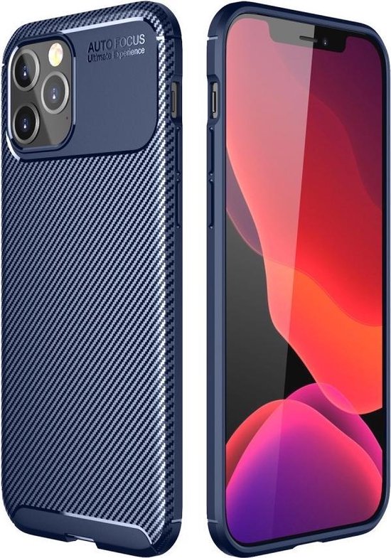 Carbon Fiber TPU Back Cover iPhone 12 Pro Max Hoesje Blauw