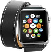 watchbands-shop.nl Leren bandje - bandje geschikt voor Apple Watch Series 1/2/3 (42mm) - Zwart