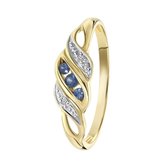 Lucardi Dames Ring met saffier en diamant 0,11ct - Ring - Cadeau - Moederdag - 14 Karaat Goud - Geelgoud