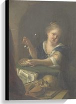 Canvas  - Oude meesters - Bellenblazend meisje, Adriaen van der Werff - 40x60cm Foto op Canvas Schilderij (Wanddecoratie op Canvas)