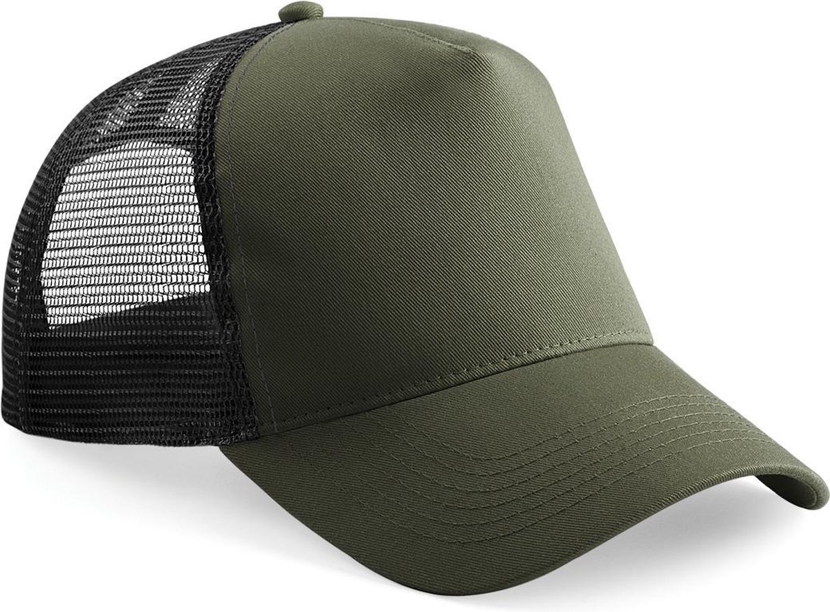 Beechfield Heren Half Mesh Trucker Cap / Hoofddeksel (Olijfgroen/zwart)