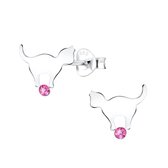 Oorbellen meisje | Zilveren oorstekers, kat met roze kristal