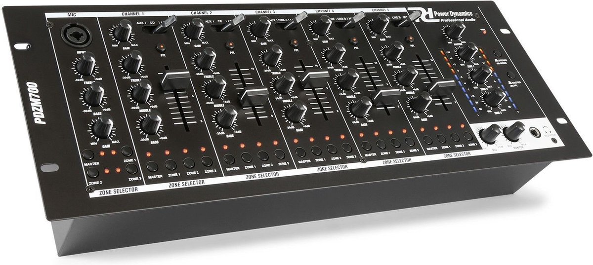 SkyTec Power Dynamics PDZM700 6 Kanalen installatie mixer USB 4 zones