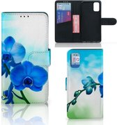 Telefoonhoesje Geschikt voor Samsung Galaxy A41 Wallet Case met foto Orchidee Blauw Valentijn Cadeautje Vrouw