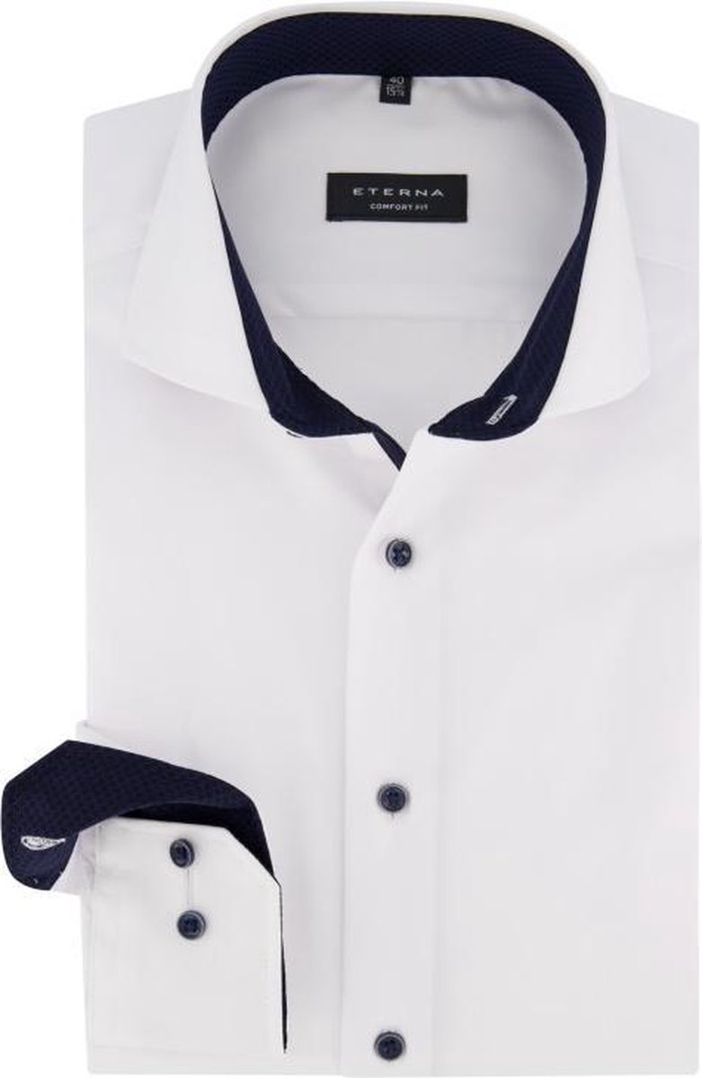 ETERNA comfort fit overhemd - niet doorschijnend twill heren overhemd - wit (blauw contrast) - Strijkvrij - Boordmaat: 46 (EU maat: XXL)