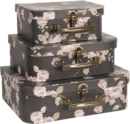 Clayre & Eef Decoratie koffer (set van 3) CC60027 30*21*9/25*18*9/20*16*8 cm - Meerkleurig Karton Opbergkoffer