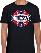 Have fear Norway is here t-shirt met sterren embleem in de kleuren van de Noorse vlag - zwart - heren - Noorwegen supporter / Noors elftal fan shirt / EK / WK / kleding L