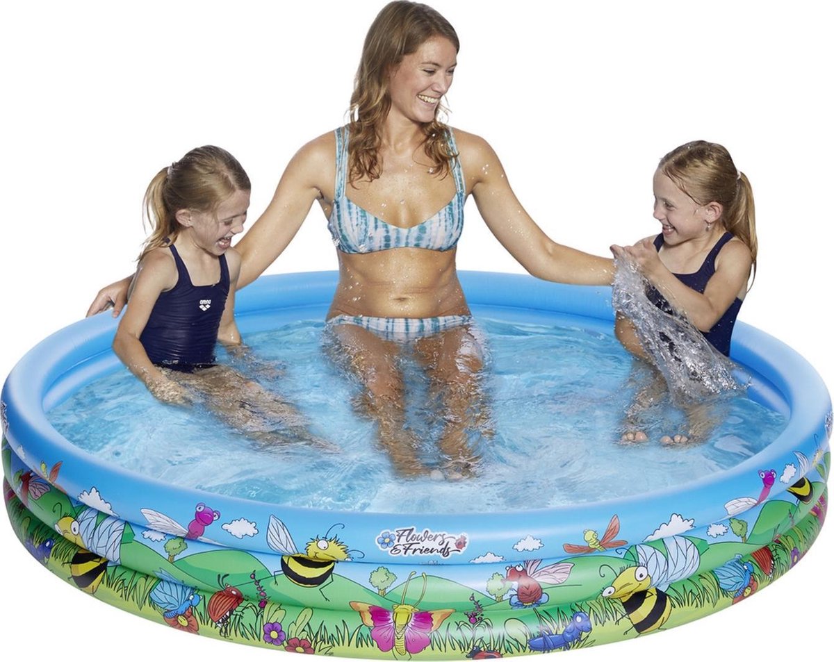 Blauw/bloemen opblaasbaar zwembad 178 x 30 cm speelgoed - Familiezwembad - Rond zwembadje - Pierenbadje - Buitenspeelgoed voor kinderen