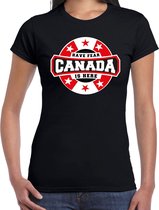 Have fear Canada is here t-shirt met sterren embleem in de kleuren van de Canadese vlag - zwart - dames - Canada supporter / Canadees elftal fan shirt / EK / WK / kleding XS