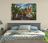 Dinosaurus T-Rex tropical attack - Foto op Canvas - 90 x 60 cm