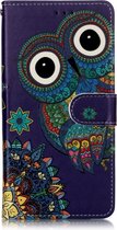 Olie Reliëf Gekleurd Tekening Patroon Horizontale Flip PU Leren Case met Houder & Kaartsleuven & Portemonnee & Fotolijst Voor LG G8 ThinQ (Blue Owl)