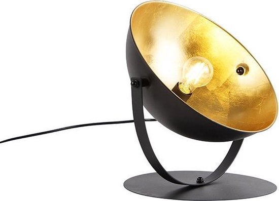 QAZQA magnax - Industriele Tafellamp - 1 lichts - H 39.2 cm - Zwart Goud - Industrieel - Woonkamer | Slaapkamer