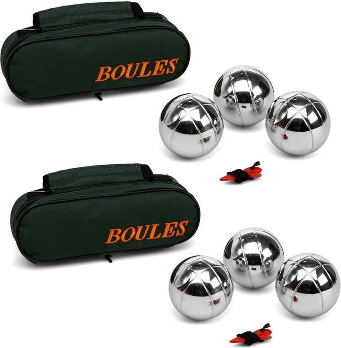 2x Zilveren jeu de boules sets in luxe tas - Kaatsbal /petanque- Actief buitenspeelgoed voor kinderen - Merkloos