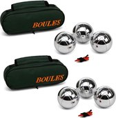 2x Zilveren jeu de boules sets in luxe tas - Kaatsbal /petanque- Actief buitenspeelgoed voor kinderen