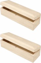 Set van 2x stuks langwerpige houten opbergdoosje/kistjes van 20 x 6 x 6 cm - pennendoosjes/hobby doosjes