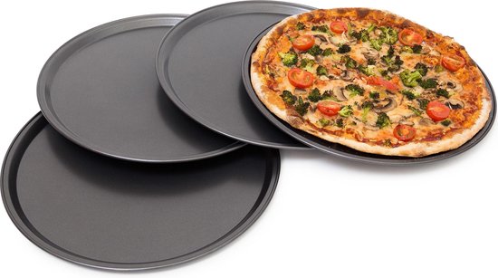 Relaxdays pizzaplaat rond - 1 cm - bakplaat - pizza bakset - plaat voor pizza - pizzavorm
