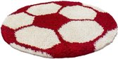 Vloerkleed kinderkamer - Voetbal - rood, wit - rond 100 cm