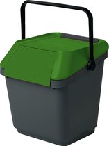 Afvalemmer stapelbaar 35 liter grijs met groen deksel | Handvat | EasyMax