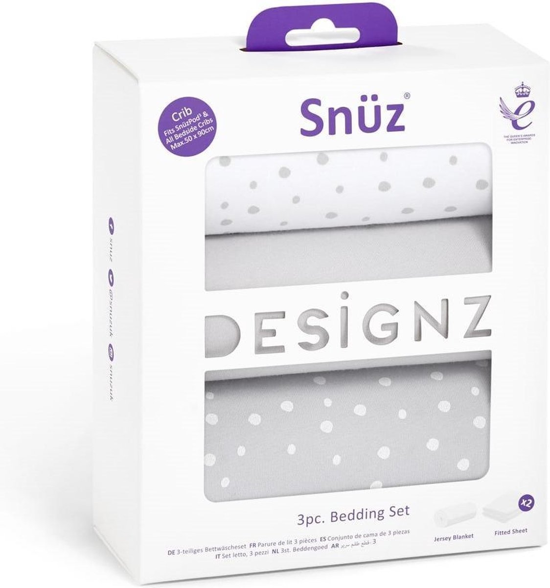 Snuz Beddengoedset voor co-sleeper - 45x90cm - Grey Spot