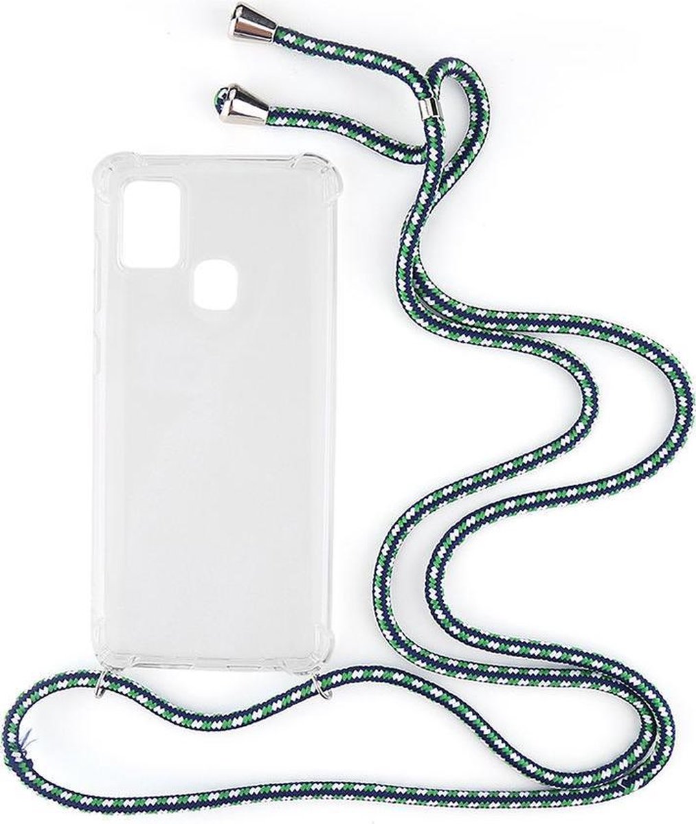 Shop4 - Samsung Galaxy A21s Hoesje - Zachte Back Case met Koord Multi Groen