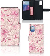 Telefoon Hoesje Geschikt voor Samsung Galaxy A31 Magnet Case Pink Flowers