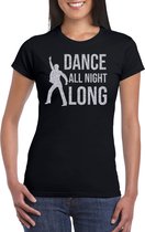 Zilveren muziek t-shirt / shirt Dance all night long - zwart - voor dames - muziek shirts / discothema / 70s / 80s / outfit XS