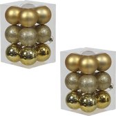 24x Gouden kunststof kerstballen 6 cm - Glans/mat/glitter - Onbreekbare plastic kerstballen goud