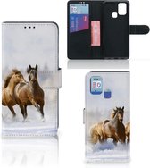 GSM Hoesje Geschikt voor Samsung Galaxy M31 Wallet Book Case Paarden
