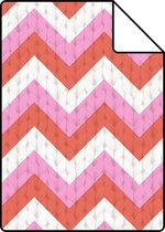 Proefstaal ESTAhome behang zigzag motief koraalrood en roze - 138135 - 26,5 x 21 cm