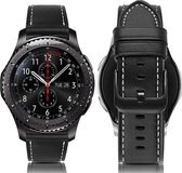 Leer Smartwatch bandje - Geschikt voor  Samsung Galaxy Watch leren band 46mm - zwart - Horlogeband / Polsband / Armband