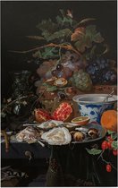 Stilleven met vruchten, oesters en een porseleinen kom, Abraham Mignon - Foto op Forex - 60 x 90 cm
