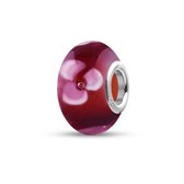 Quiges - Glazen - Kraal - Bedels - Beads Rood met Roze Bloemen Past op alle bekende merken armband NG691