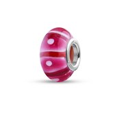 Quiges - Glazen - Kraal - Bedels - Beads Rood Roze met Witte Vlekken Past op alle bekende merken armband NG660