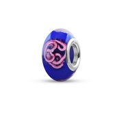 Quiges - Glazen - Kraal - Bedels - Beads Blauw met Roze Kronkels Past op alle bekende merken armband NG2005