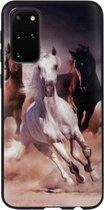 ADEL Siliconen Back Cover Softcase Hoesje Geschikt voor Samsung Galaxy S20 Ultra - Paarden Wit Bruin