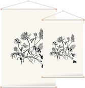 Bladtekening zwart-wit 7 - Foto op Textielposter - 60 x 90 cm