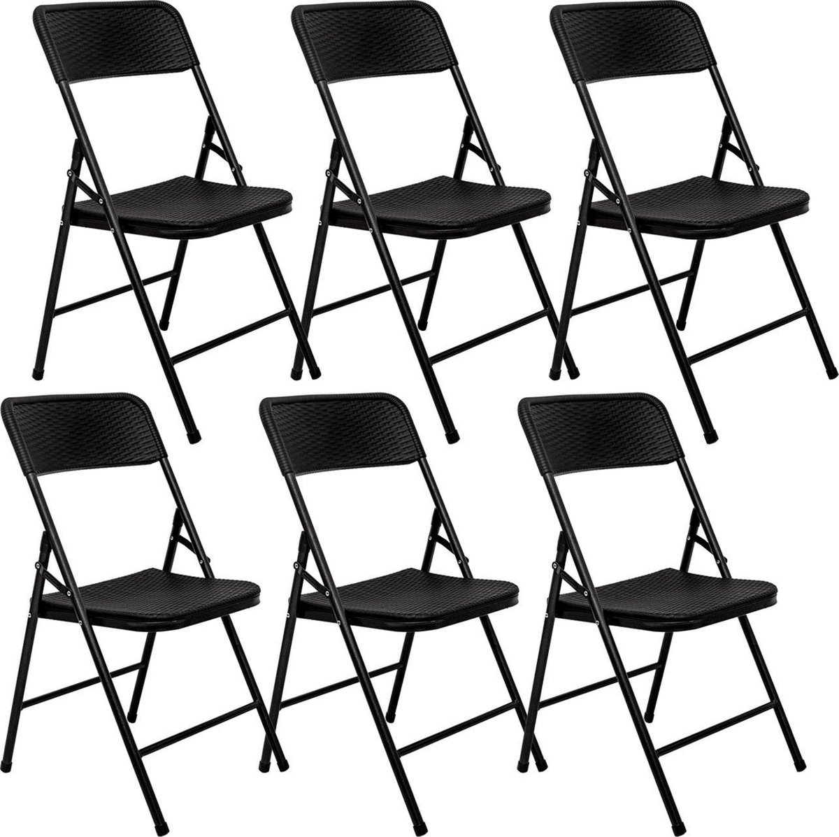 AMANKA 6 Klapstoelen tot 150 kg Vouwbare Balkonstoel Rotan-Look Tuinstoel Weerbestendig Zwart