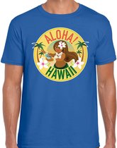 Hawaii feest t-shirt / shirt Aloha Hawaii voor heren - blauw - Hawaiiaanse party outfit / kleding/ verkleedkleding/ carnaval shirt 2XL