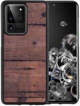 GSM Hoesje Customize Geschikt voor Samsung Galaxy S20 Ultra Leuk TPU Back Cover met Zwarte rand Old Wood