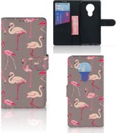 Hoesje met naam Nokia 5.3 Wallet Book Case Flamingo