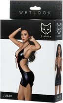 Glossy - Fetish Lingerie - Glanzende Wetlook jurk - Zwart - L