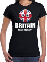 Britain makes you happy landen t-shirt Verenigd Koninkrijk zwart voor dames met emoticon 2XL