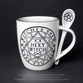 Alchemy - Hexy Witch Mok/beker met lepel set - Wit/Zwart - Keramische mok Vaatwasmachine- en magnetronbestendig - 390ml