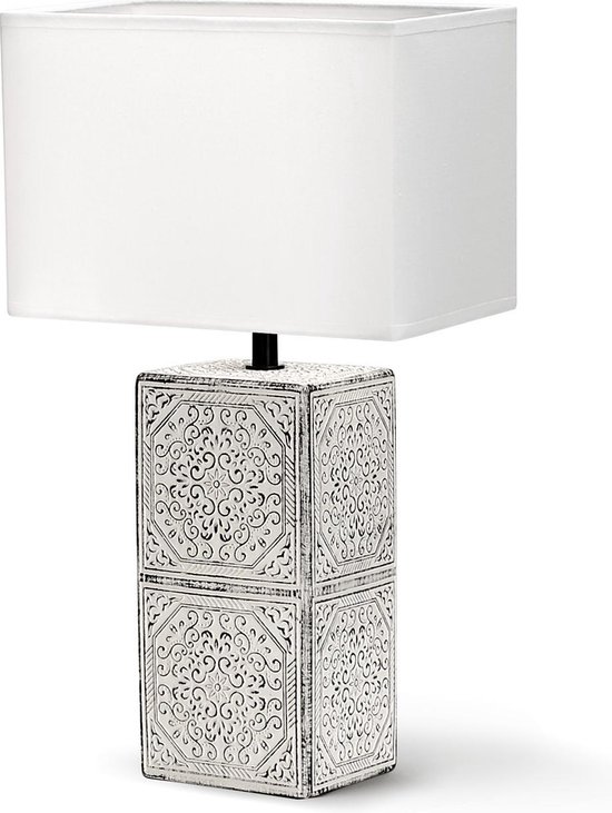 Aigostar Tafellamp 130200PUJ - Keramiek - Lamp met witte kap - H39 cm