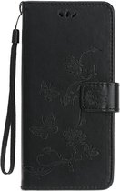 Shop4 - iPhone 12 mini Hoesje - Wallet Case Vlinder Patroon Zwart