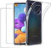 Hoesje Geschikt Voor Samsung Galaxy A21S Hoesje Transparant TPU Back Cover Met 2 pack glazen Screenprotector - Clear