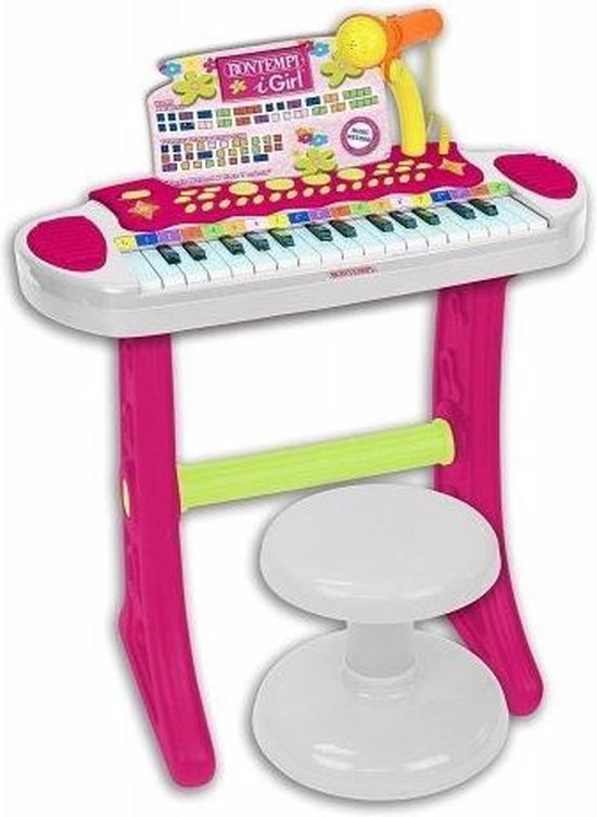 Bontempi Keyboard Staand Met Microfoon En Kruk Roze/groen