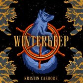 Boekomslag 'Winterkeep' met een blauwe vos op een roer, omringd door gouden golven. Titel: "WINTERKEEP", Auteur: KRISTIN CASHORE.