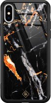 iPhone XS Max hoesje glass - Marmer zwart oranje | Apple iPhone Xs Max case | Hardcase backcover zwart